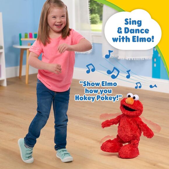 14” Sesame Street Hokey Pokey Elmo Bilingual Stuffed Animal for Pretend Play - Picture 3 of 6